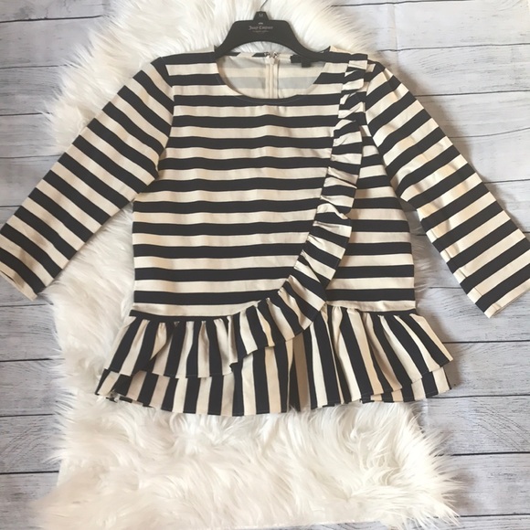 J. Crew Tops - J Crew Nautical Navy Striped Ruffle Top